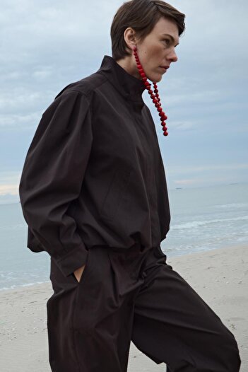 Suud Collection Brown Khole Stand Collar Puffer Jacket