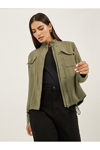 Styli Crinkled Regular Fit Regular Length Jacket with Pockets