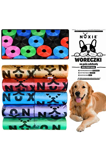 Nuxie Set of 10 rolls of toilet bags for dogs/cats, 15 pcs/roll, 6 x 2.5 cm, unscented, multicolor