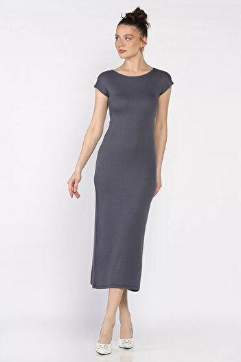 GÜLSELİ Smoked Women's Back Slit Detailed Ribbed Dress