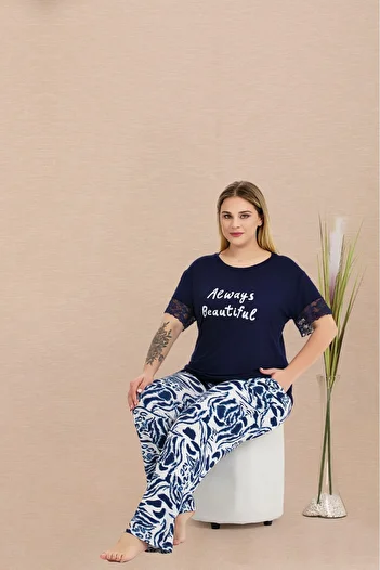Lady Lingerie Короткий рукав, велосипедний комір, батальний крій, жіночий піжамний комплект