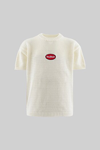 Machinist Mchnst Knit Y2K Embroidery Detailed Tee Ecru