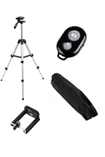 OEM Extendable and adjustable photo tripod, with remote control, 112 cm, 3 sections, aluminum and plastic, black/