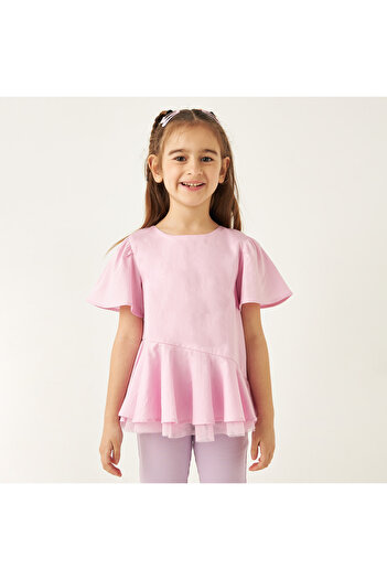 Juniors Solid Layered Top With Flutter Sleeves