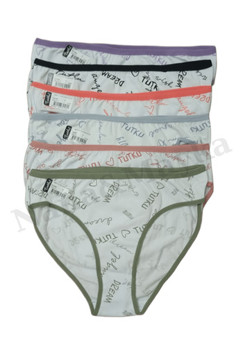 Nana & Mayka Moda Pachet de 6 Slip pentru femei Passion Dream Bikini – Model text, colorat, bumbac, L-XL