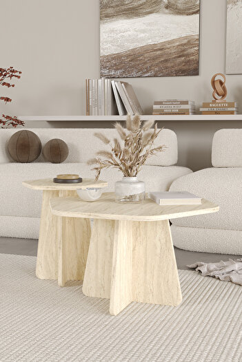 OBİ Atölye HEXA 2 li Orta Sehpa Seti, Bohem Yan Sehpa, İskandinav Stili 72 cm - 40 cm