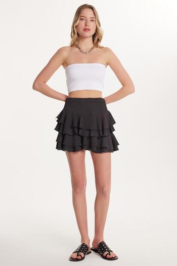 Tudors Women's Relax Fit Relaxed Cut Elastic Waist Pleated Anthracite Skirt