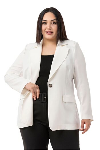 DISENTIS MODEST Large Size Single Button Ornamental Pocket Cover Padded Unlined White Jacket