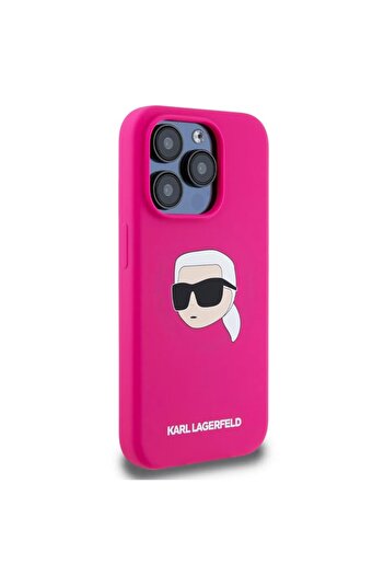 Karl Lagerfeld Case for iPhone 15 - Karl Lagerfeld Silicone MagSafe (KLHMP15SSKHPPLF) - Fuchsia Karl`s Head