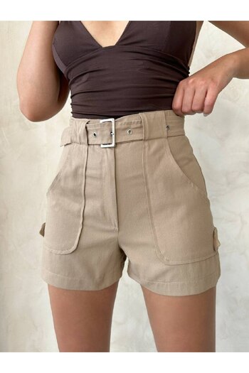 Bleu Petite High Waist Belted Gabardine Women's Shorts