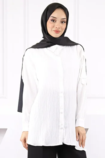 İmajButik Ecru Sleeve Detailed Shirt