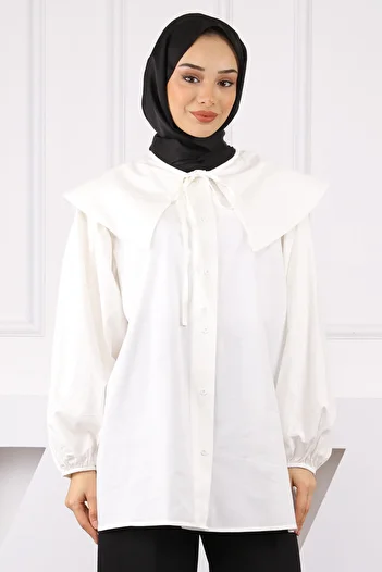 İmajButik Ecru Baby Collar Balloon Sleeve Shirt