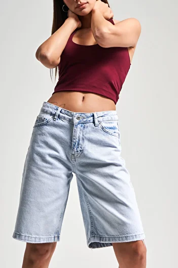 its basic Girl Snow Jeans 4S5-100% Koton Midi Baggy Fit Denim Bermuda Shorts