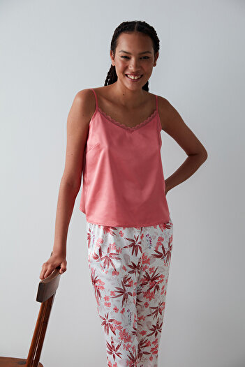 Penti Pantaloni din satin cu imprimeu Rosy Pantaloni de pijama