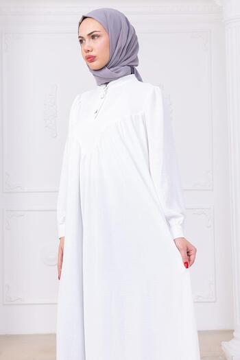 hafsamina Eva Hijab Φόρεμα με κουμπί μπροστά Λευκό HM2757