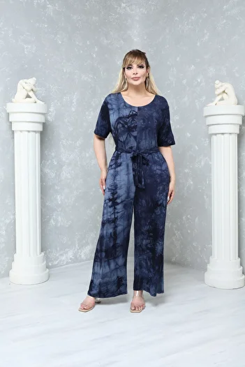 MJORA Large Size Comfortable Patterned Viscose Knitted Jumpsuit