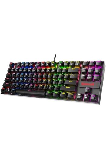 REDRAGON لوحة مفاتيح الألعاب الميكانيكية K552، إضاءة خلفية RGB، سلكية، 87 مفتاحًا، مفاتيح مضادة للغبار (أسود، أحمر)