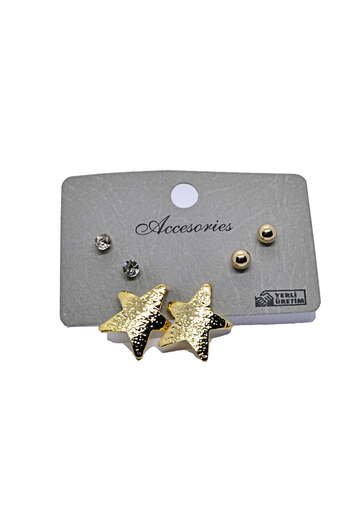 YümanınYumağı Gold Combination Earring Star