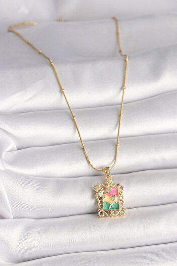 Skygo 316L Steel Gold Color Colorful Zircon Stone Butterfly Embroidered Portrait Model Women's Necklace - Tj-Bko10024