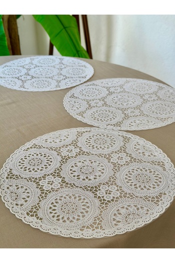 Decamor home 6 Pieces Easy to Clean Lace Look White American Service Plate