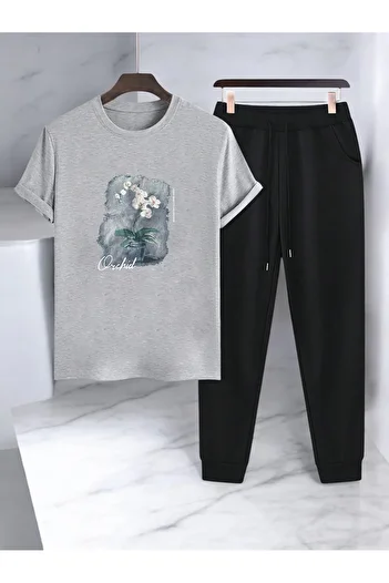 uyguntarz Σετ αθλητικής φόρμας μπλουζάκι με στάμπα Unisex Flower Pot Design