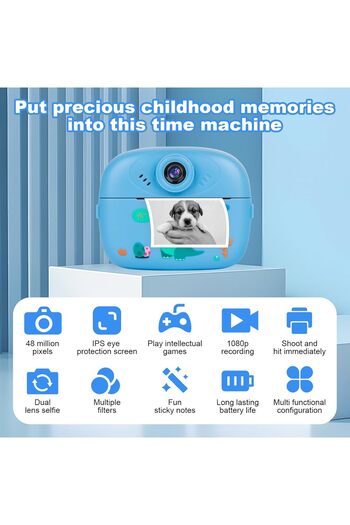 MACON PTUI Instant Camera for Kids - 1080P Kids Camera with 32GB SD Card, 3 Rolls of Printing Paper, 6 Col