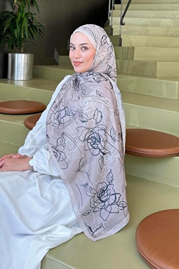 lamelif Flower Pattern Soft Shawl Mink Color
