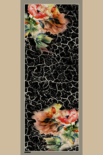 Golden Rose Floral Patterned Silky Shiny Soft Shawl
