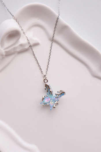 EFBUTİK Silver Color Chain with Blue Hologram Butterfly Imported Necklace