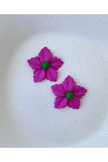 ACCESSORY Fuchsia Green Detail Flower Earrings Custom Design Polymer Clay Earrings
