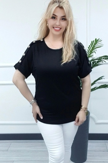 Bİ.GİYSEN Women's Black Large Size Shoulder Button Detailed Lycra Buluz