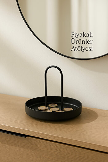 Fiyakalı Ürünler Atölyesi Black Metal Decorative Plate & Bowl, Keychain, Makeup Organizer, Bathroom Organizer, Snack Holder