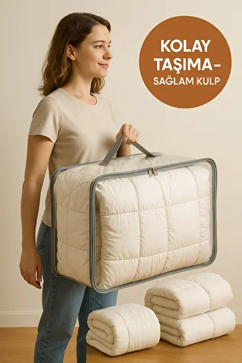 HİG HOME Transparent Storage Bag 41X51X16 cm Quilt, Blanket Storage and Organization Bag - with Handle & Zipper
