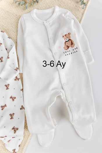 Babymod Teddy Bear Printed Cotton 2-Piece Baby Rompers