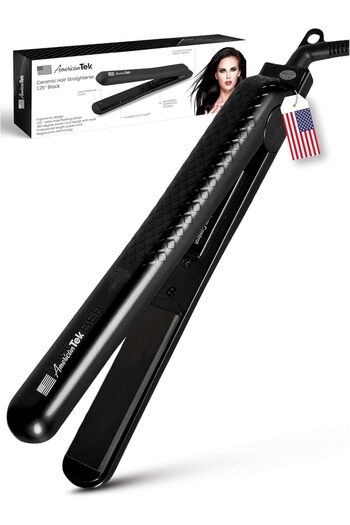 American Tek Pure Ceramic Hair Straightener- 1 Pass Professional Flat Iron with Ceramic Plates for S