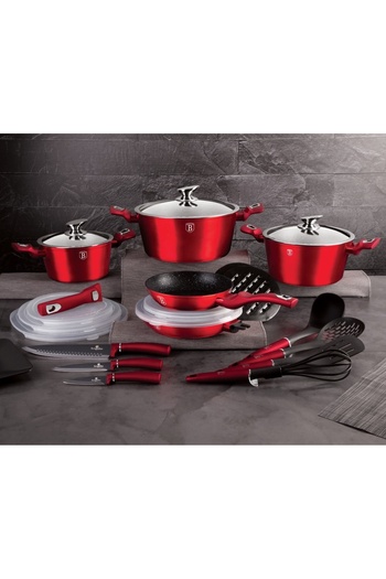 Berlinger Haus 22-piece marbled pot set, removable handles Burgundy Metalic Line Berlinger Haus BH 7180