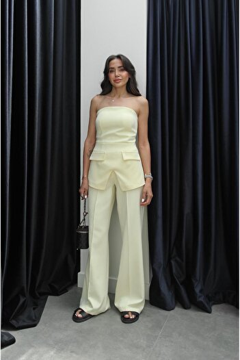 Havoş Light Yellow Servitto Strapless Trousers Suit