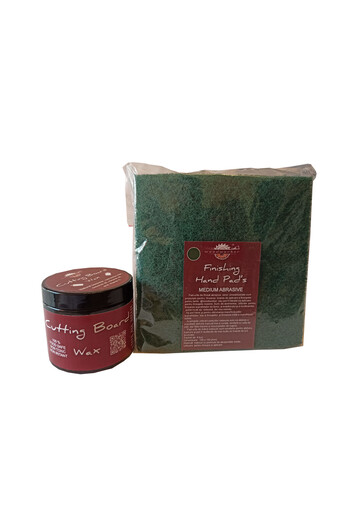 woodworker Maintenance kit, Prep'N Shine-Cutting Board Wax & Hand Pad's Medium Abrasive, 200 ml