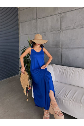 buğrahayalin Women Bell Woven Fabric V Neck Asymmetrical Cut Dress