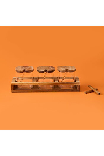 ASPARTAM Mienn Acacia Glass Spice Rack Set - Brown / Transparent