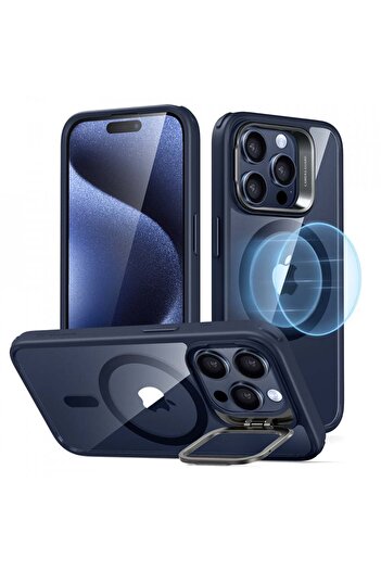 ESR Case for iPhone 15 Pro Max - ESR Classic Hybrid HaloLock Kickstand - Clear Dark Blue