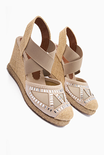 Limoya Meliza Mink Elastic Straw Sole Heeled Women's Sandals