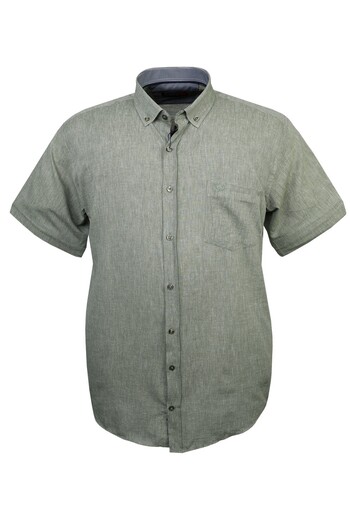 tambattal Plus Size Linen Shirt Short Sleeve Button Collar (Wide Relaxed Fit)