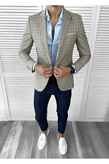 dehaine Men's slim fit checked jacket, 606, grey