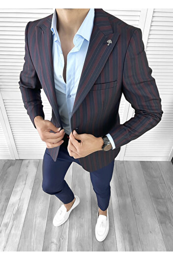 dehaine Sacou pentru barbati, slim fit, in dungi, 574, bleumarin
