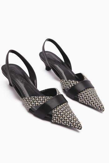 Limoya Hina Black Knitted Detailed Short Heeled Women's Sandals
