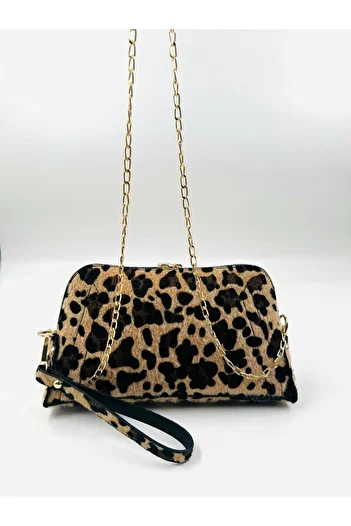 on star Leopard Patterned Feather Chain Crossbody Gift Bag