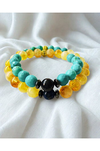 ayrestyle Turquoise Yellow Citrine Natural Jewelled Bracelet Set - Set of 2 for Mother and Daughter