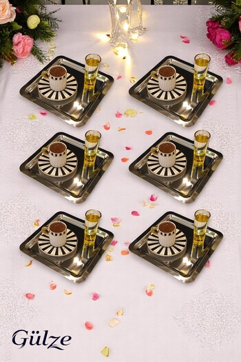 Maglor 6 Pieces Stainless Steel Square / Sude Model Luxury Presentation Tray