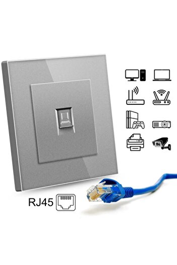iUni Πρίζα internet RJ45, Cat6, Πλαίσιο από σκληρυμένο γυαλί, SD, Ασημί